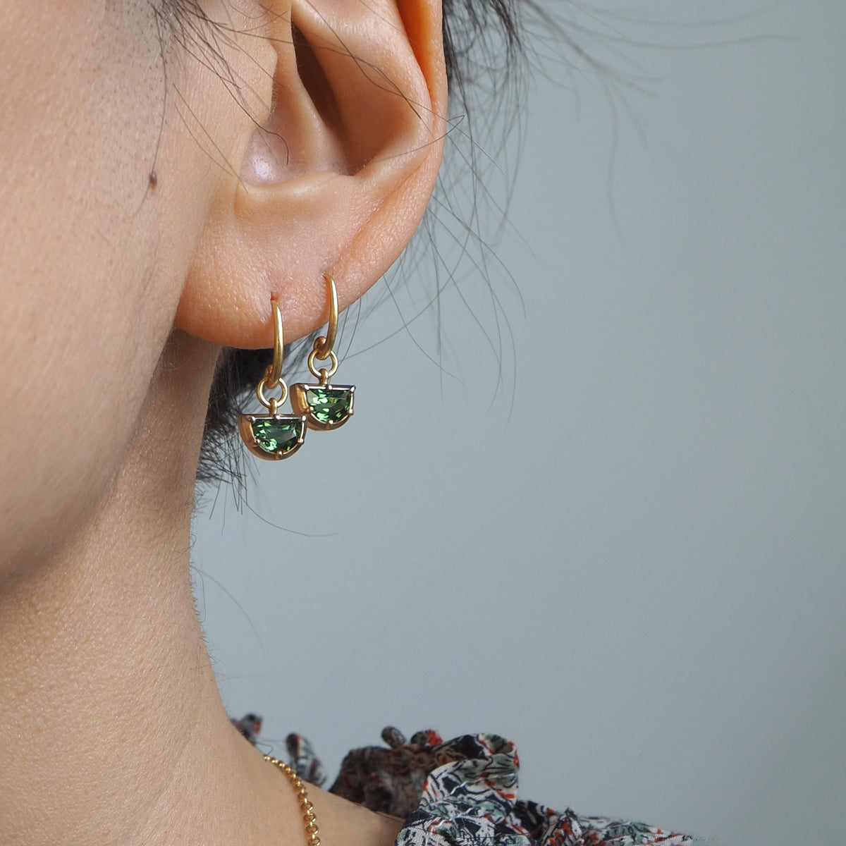 Half Moon Green Tourmaline Earrings