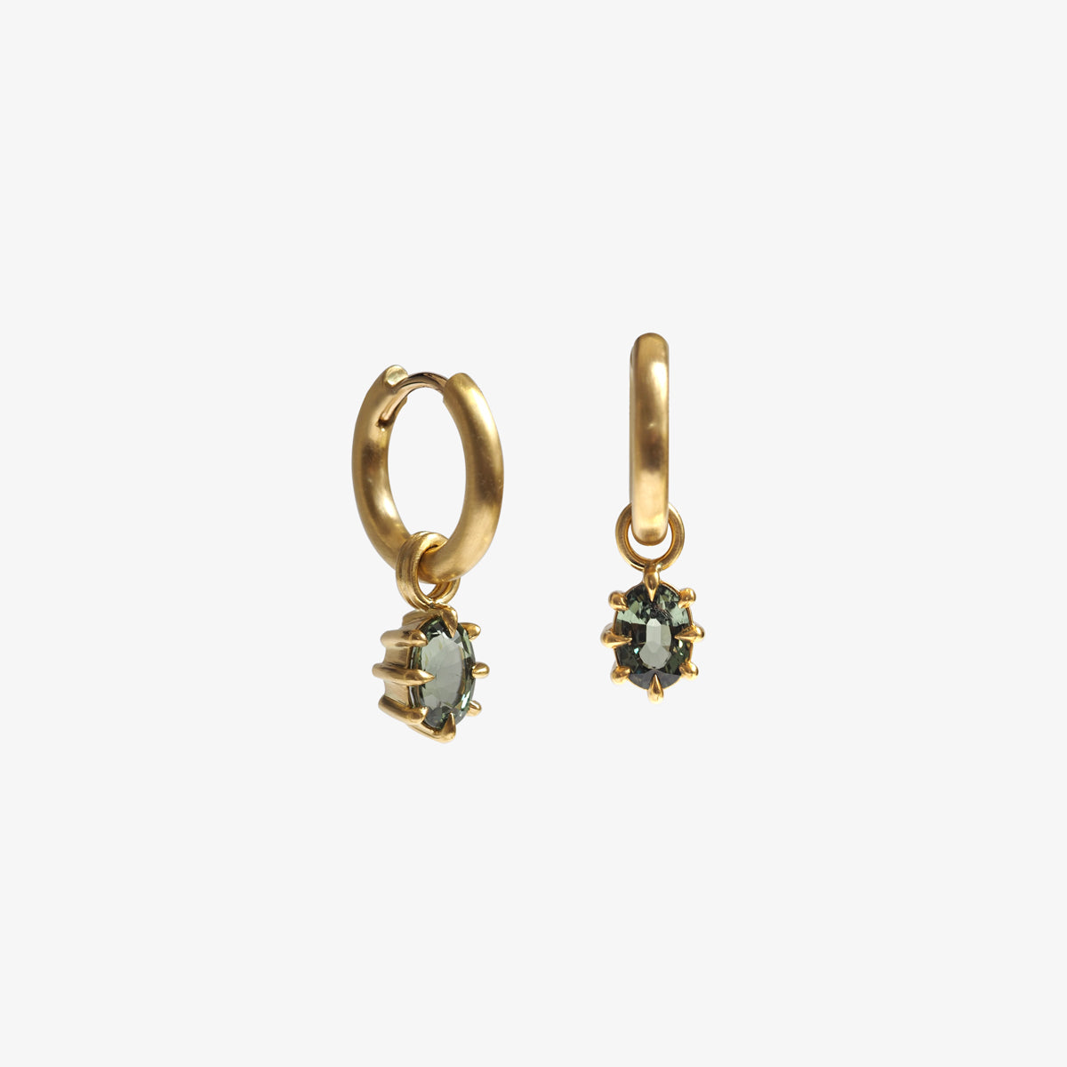 Green Sapphire Drops / C-Hoop Earrings