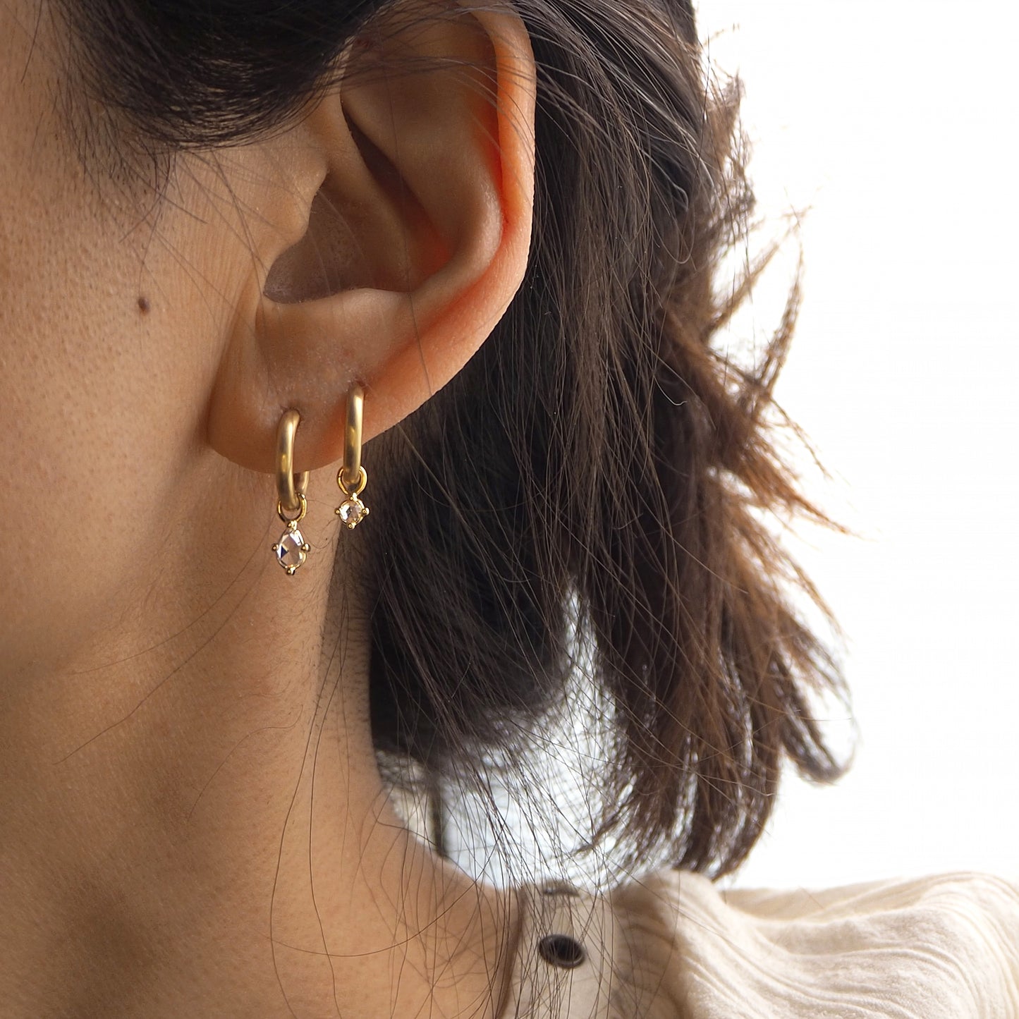 Pear shaped Rose Cut Diamond Drops / C-Hoop Earrings