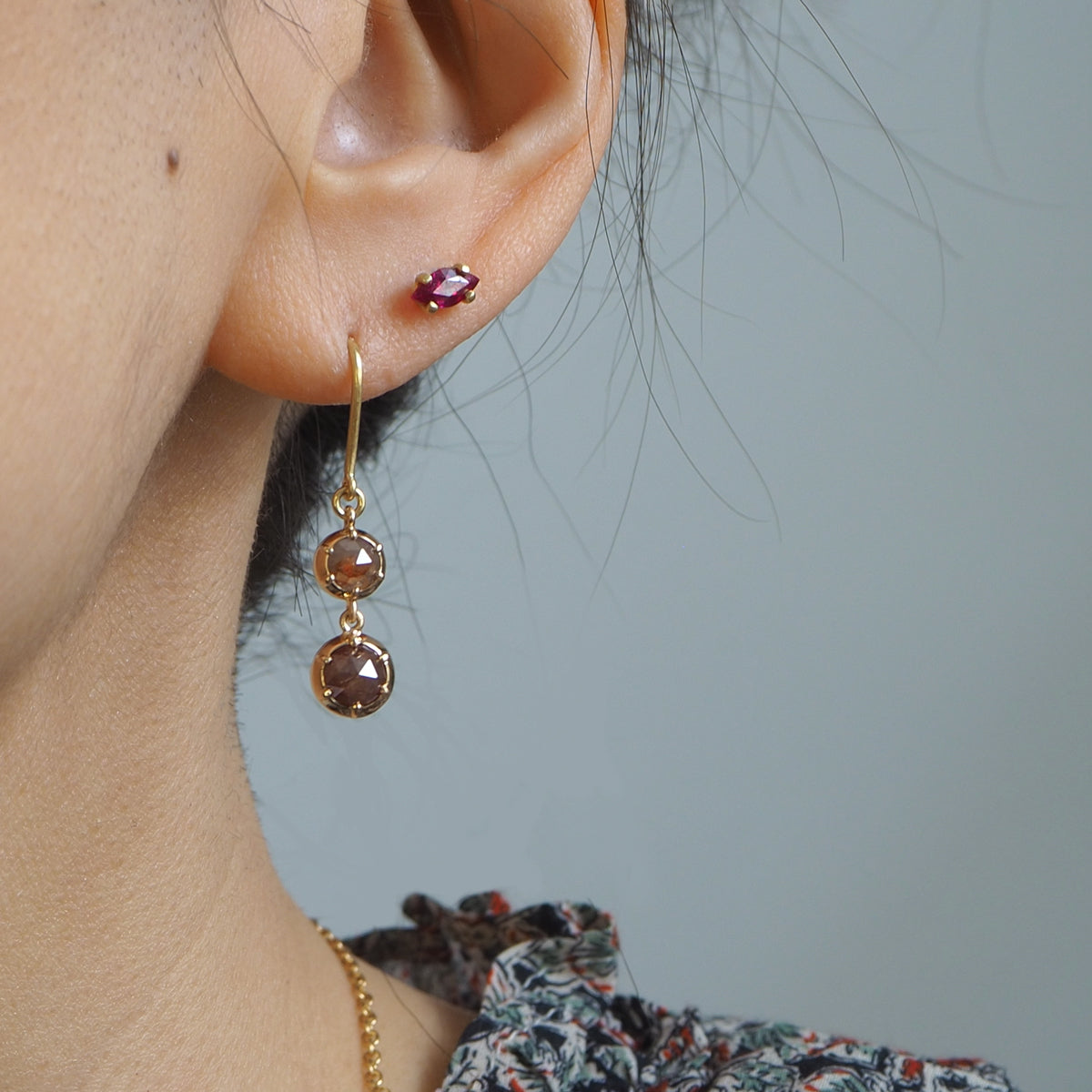 Rose-cut Diamonds Drop Earrings (Rose-Brown diamonds)