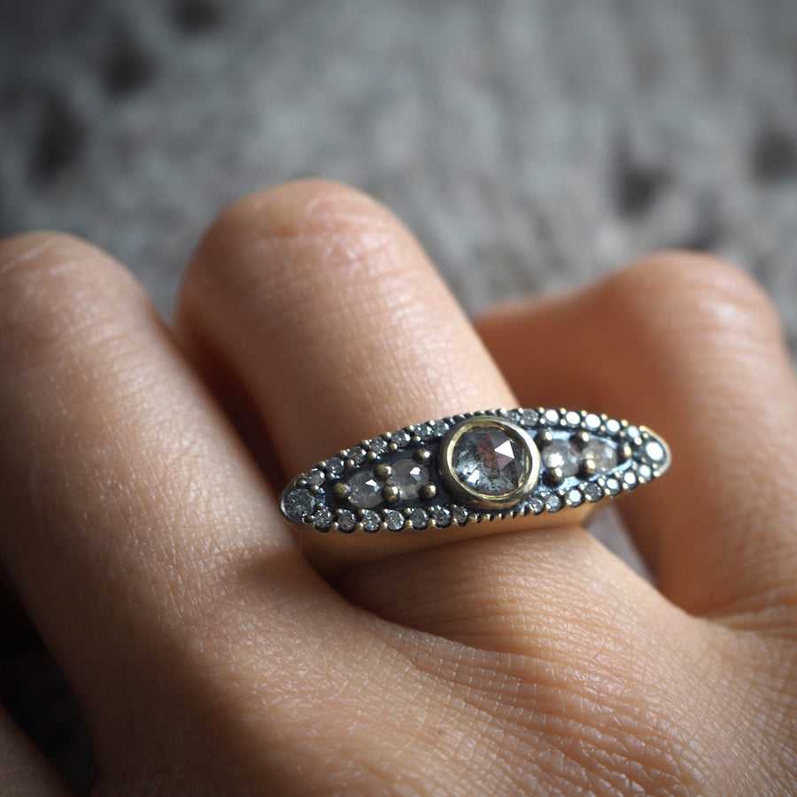 Salt Pepper + Grey Diamond Ring