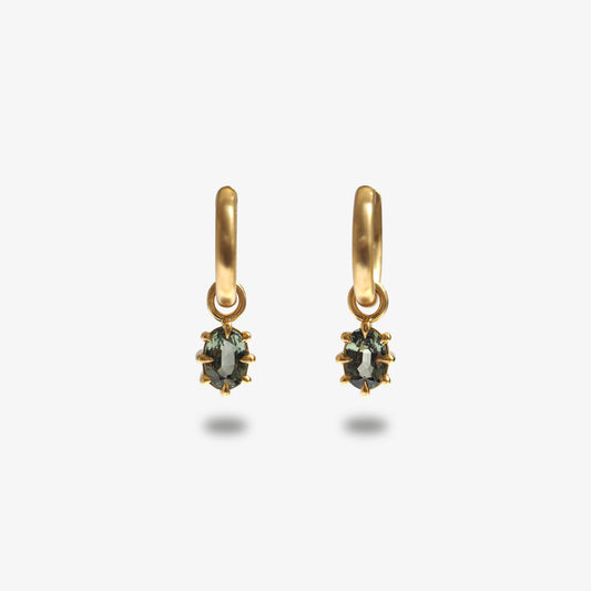 Green Sapphire Drops / C-Hoop Earrings