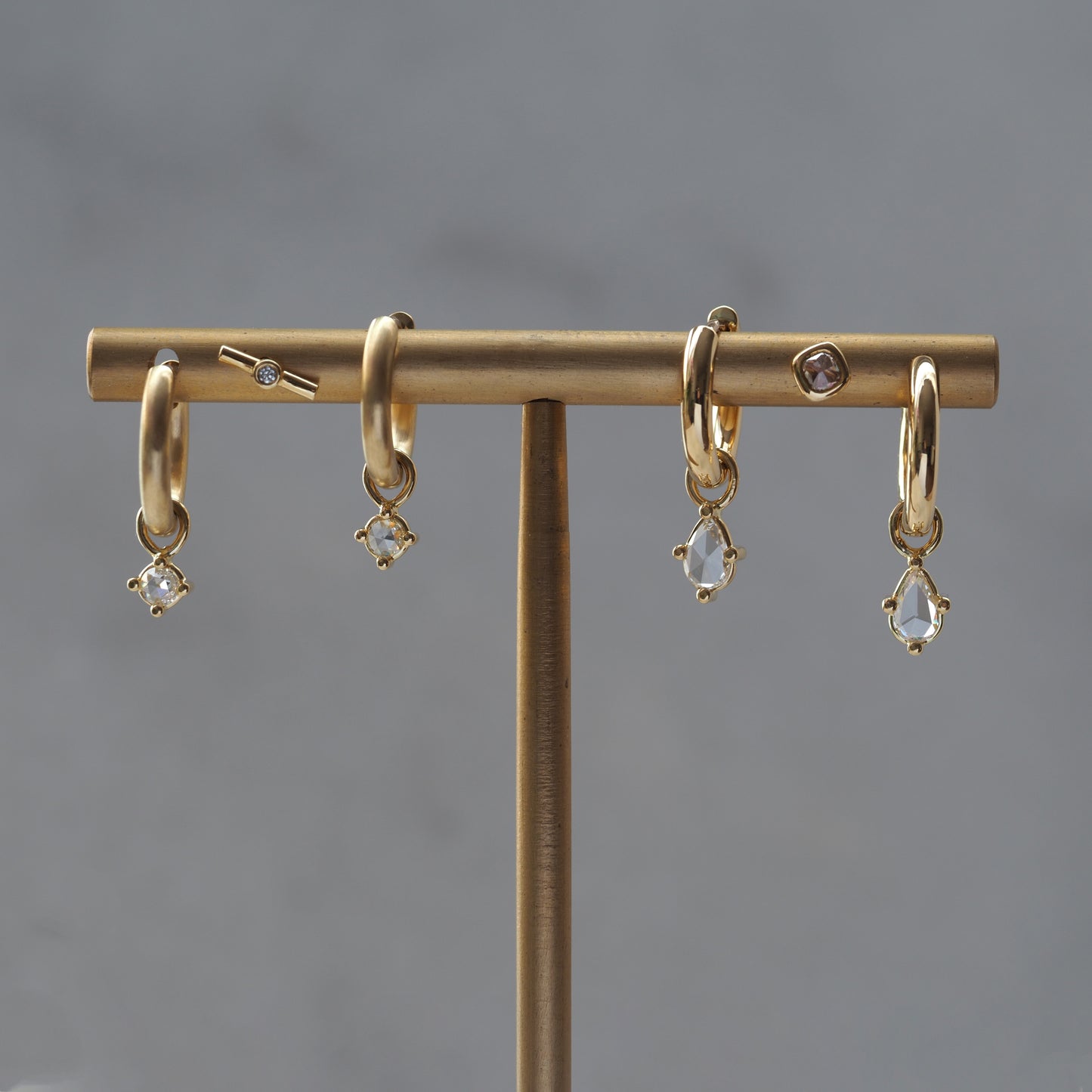 Rose Cut Diamond Drops / C-Hoop Earrings
