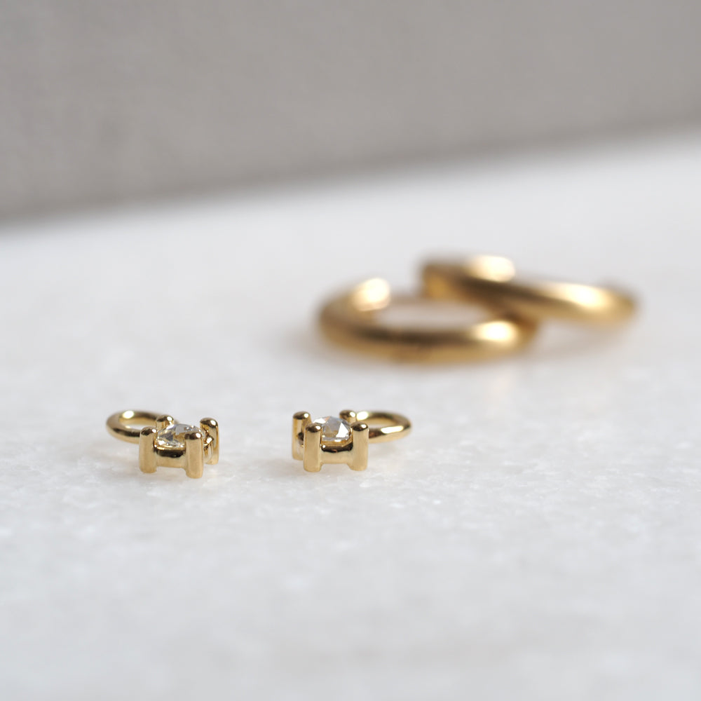Rose Cut Diamond Drops / C-Hoop Earrings