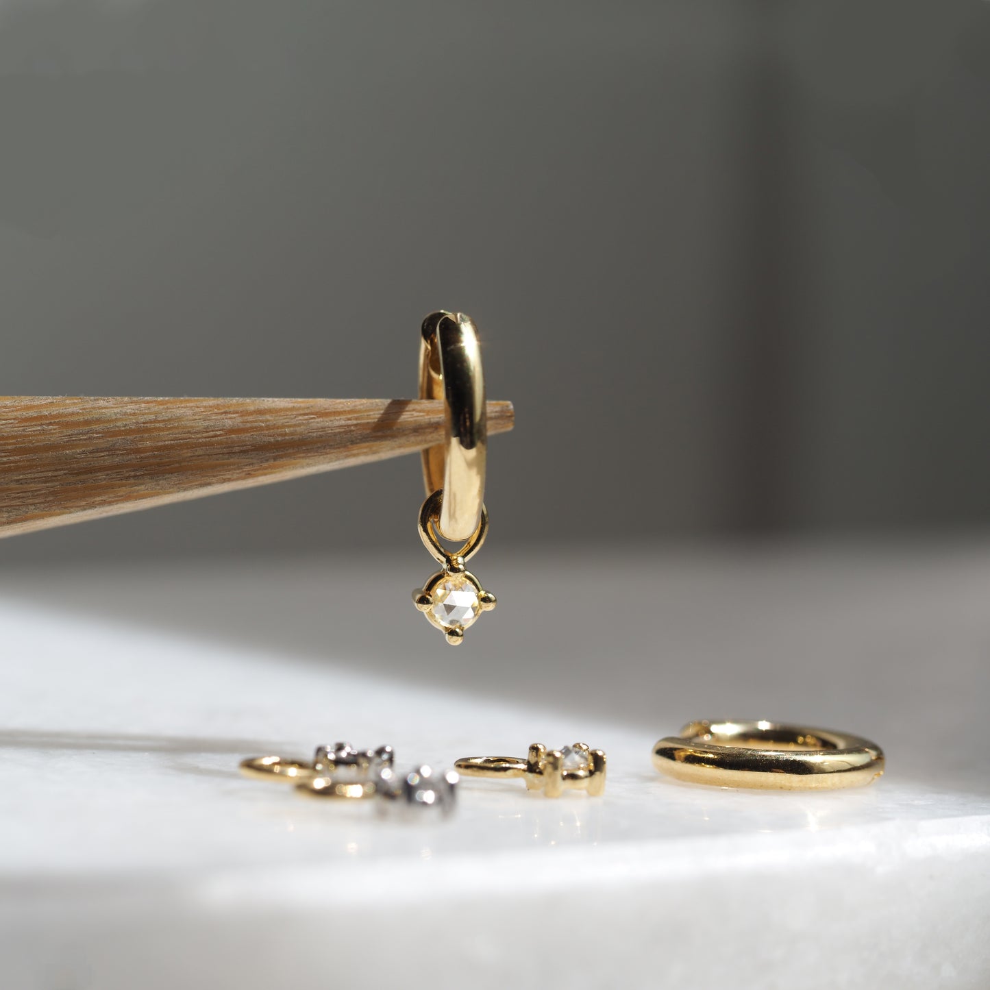 Rose Cut Diamond Drops / C-Hoop Earrings