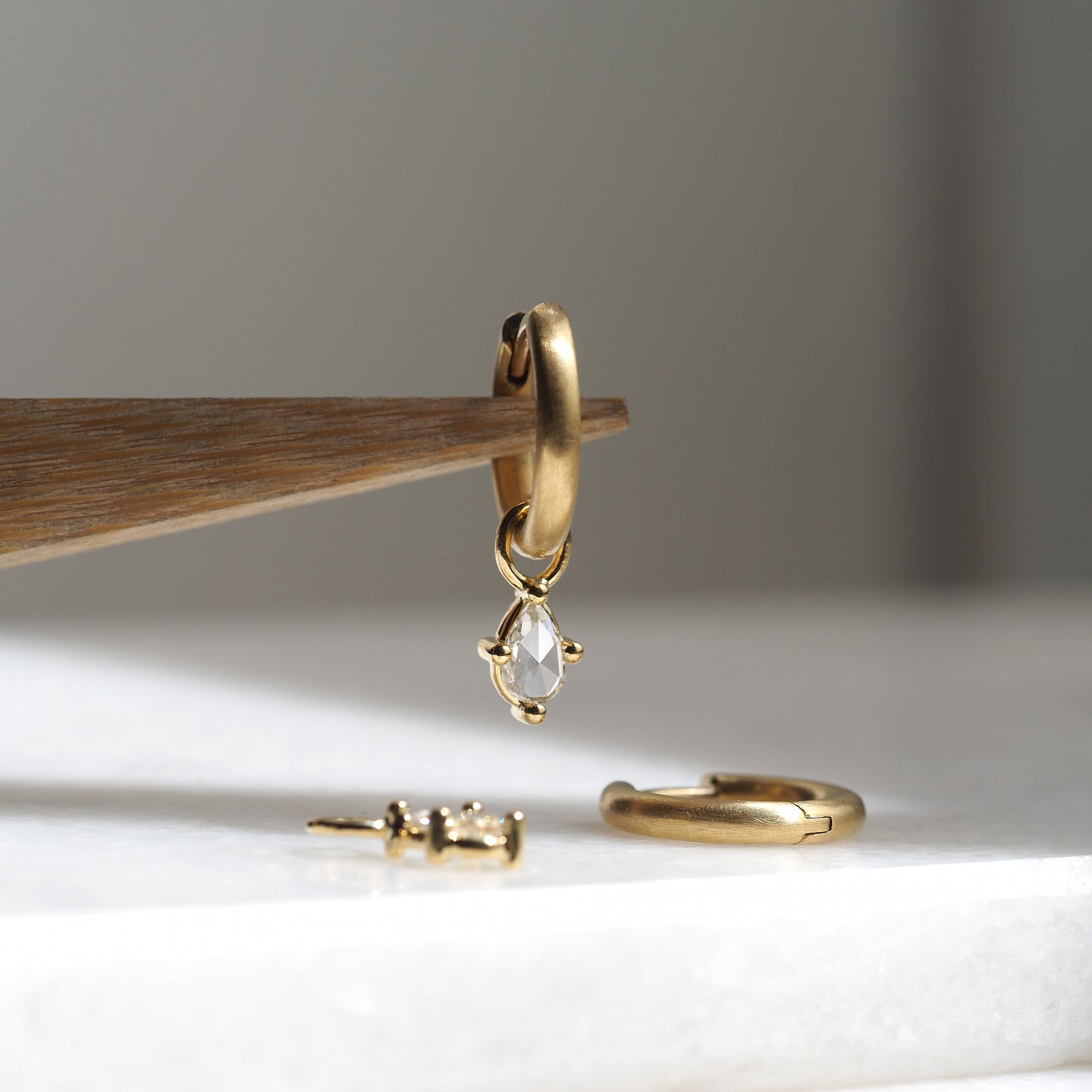 Pear shaped Rose Cut Diamond Drops / C-Hoop Earrings