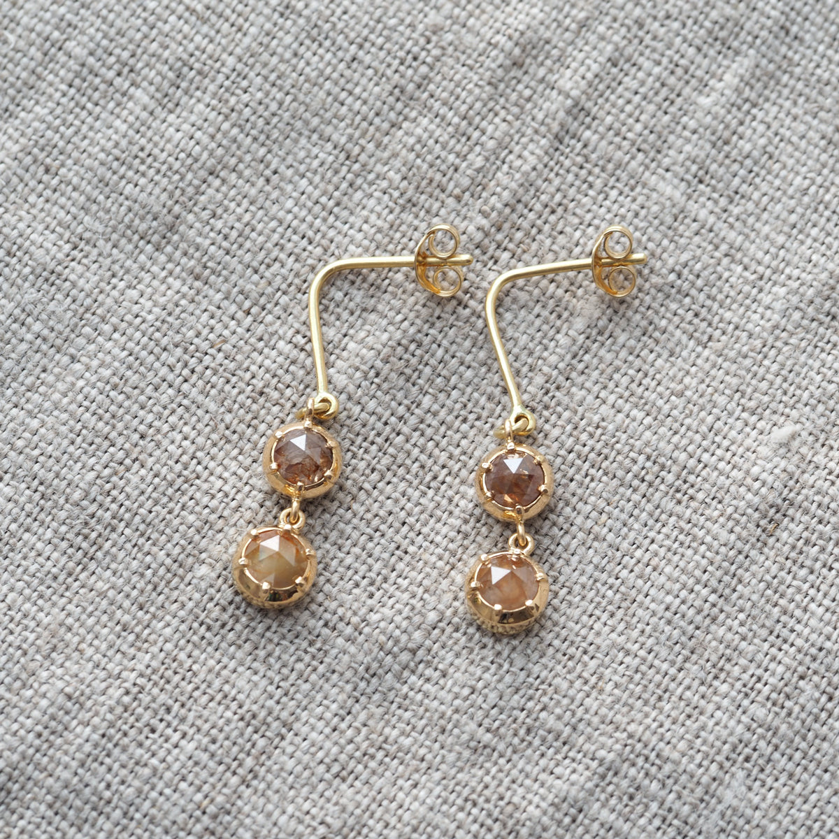 Rose-cut Diamonds Drop Earrings (Rose-Yellow diamonds)