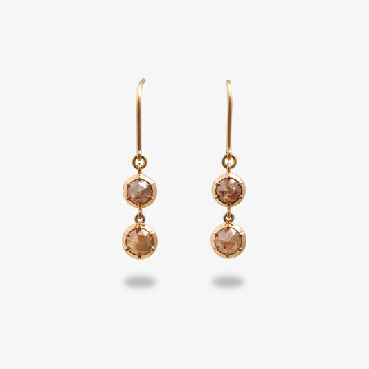 Rose-cut Diamonds Drop Earrings (Rose-Yellow diamonds)